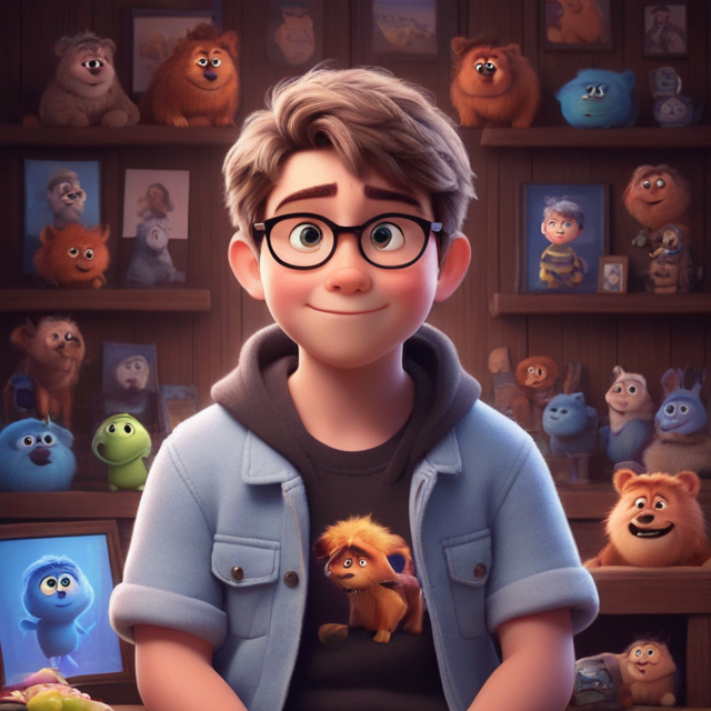 ai cartoon generator prompt a cute boy in the style of Pixar, no poster, Portrait, no poster text